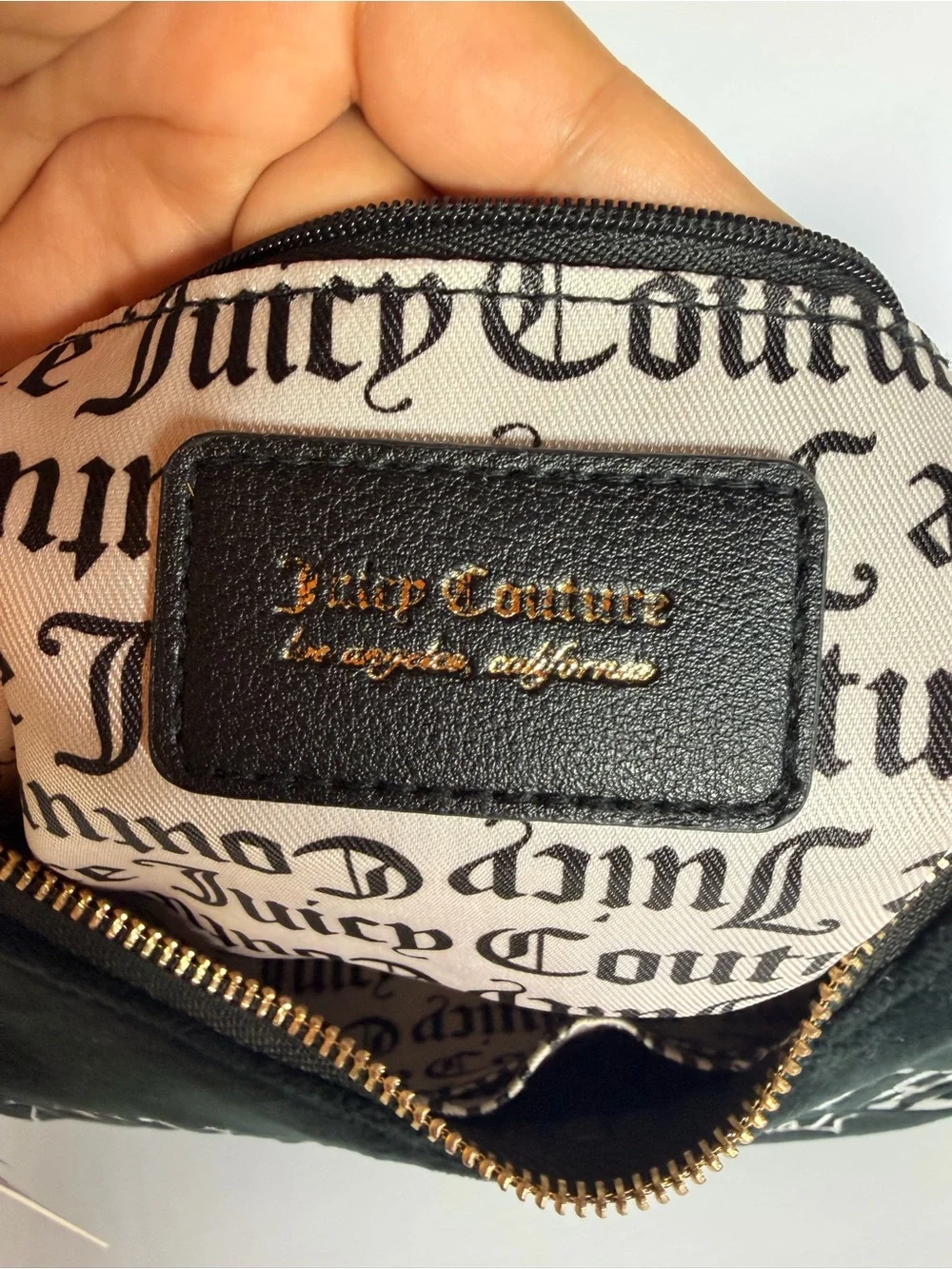 Juicy Couture Black Velour Shoulder Bag with Pink Bow Charm